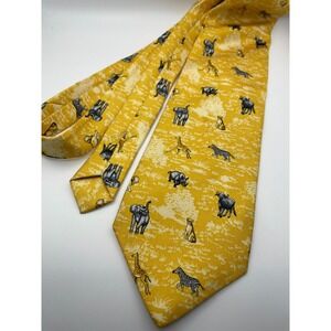 Into Africa Silk Necktie Yellow Safari Wildlife Elephant Giraffe Zebra Tie